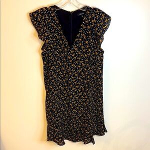 Madewell Black with Gold Leaves Sundress with Flutter Cap Sleeves
